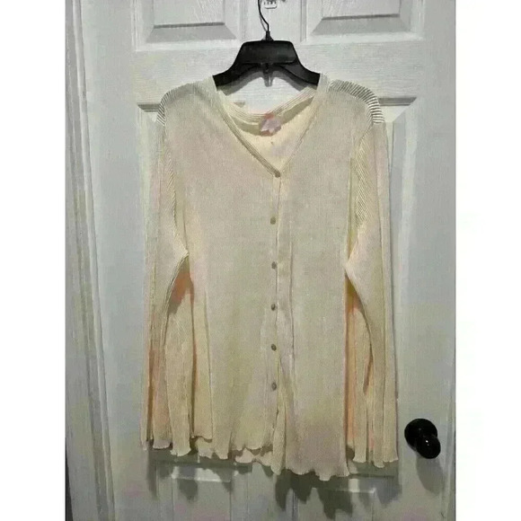 Vintage Pink Lily Size 2X Ivory Pleated Long-sleeved Blouse Top Made in USA NWOT - Picture 1 of 8